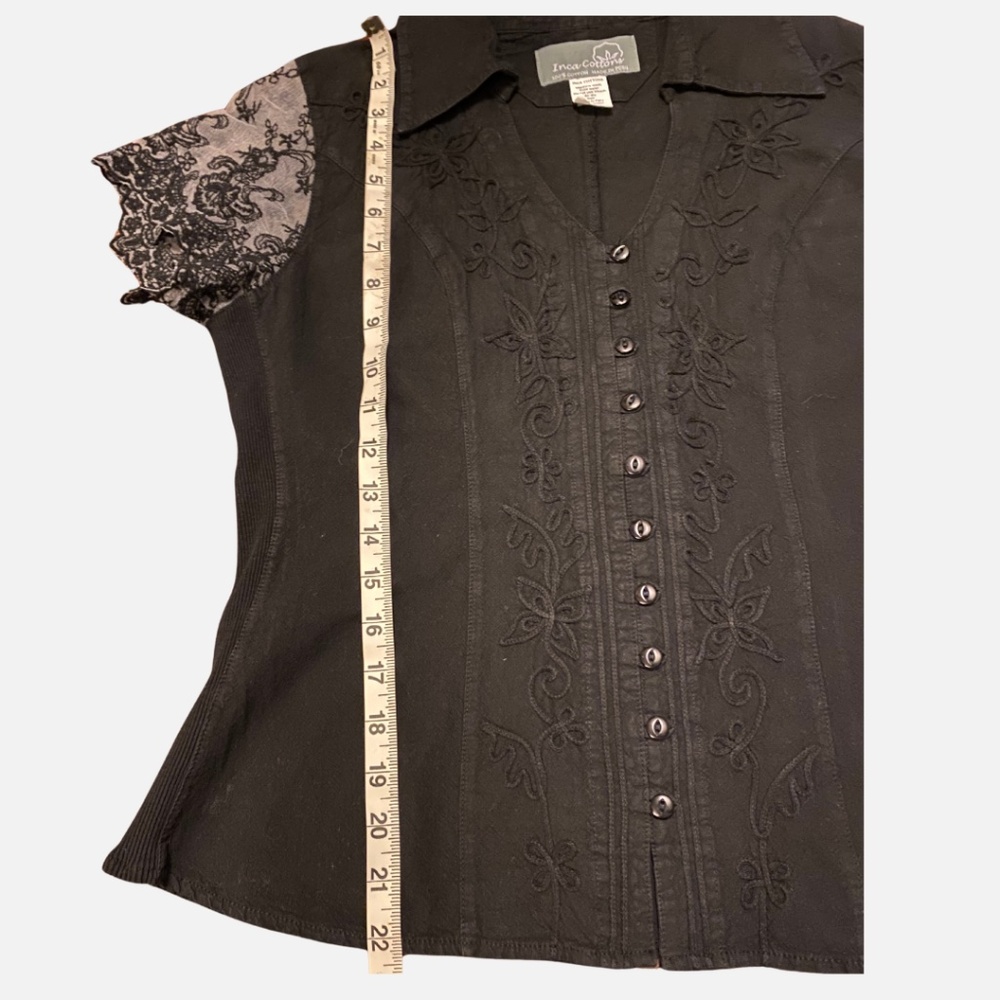 Embroidered Cotton Lucy Cap Lace Sleeve Button Blouse - Picture 4 of 9